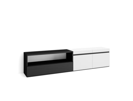 Mueble TV Televisión 200x45x35cm Para TV hasta 80 Con almacenamiento Blanco y negro