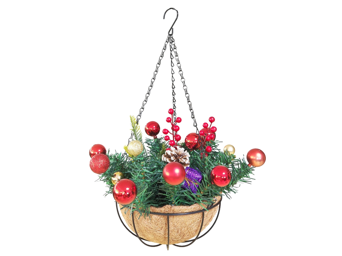 Cesta navideña decorativa circular artificial de 30 cm para colgar
