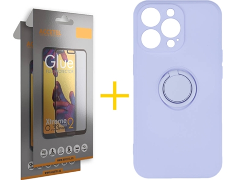 Carcasa + 2 Protectores de Vidrio Full iPhone 13 Pro ACCETEL Gel O-Ring Lila