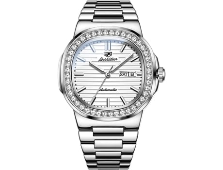 VEANXIN Reloj Automático para Hombre Reloj Mecánico de Negocios Plateado y Dorado Reloj de Fecha Luminoso Resistente al Agua de Acero Inoxidable(bl...