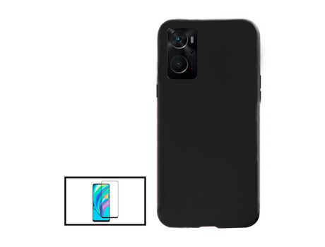 Funda de Silicona Líquida Kit de Película de Vidrio Templado de Cubierta Completa 5D para Oppo A96 Negro PHONECARE