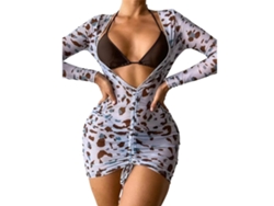Traje de baño de dos piezas, estampado de leopardo blanco, manga larga.