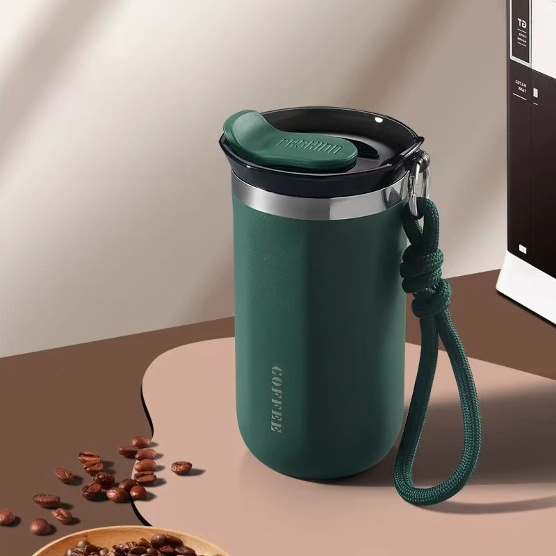 (verde, 350 Ml) Taza De Café Con Aislamiento Al Vacío, Acero Inoxidable, A Prueba De Fugas Con Asa, Botella De Agua De Viaje