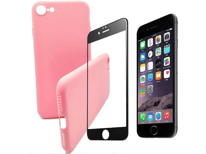 Kit Funda y Protector de Cristal 5D Full Cover iPhone 7, 8 Silicona Rosa