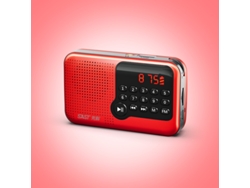 Mini radio FM portátil con pantalla LCD, USB, tarjeta TF, visualización de hora, función de memoria, modo de apagado (rojo)
