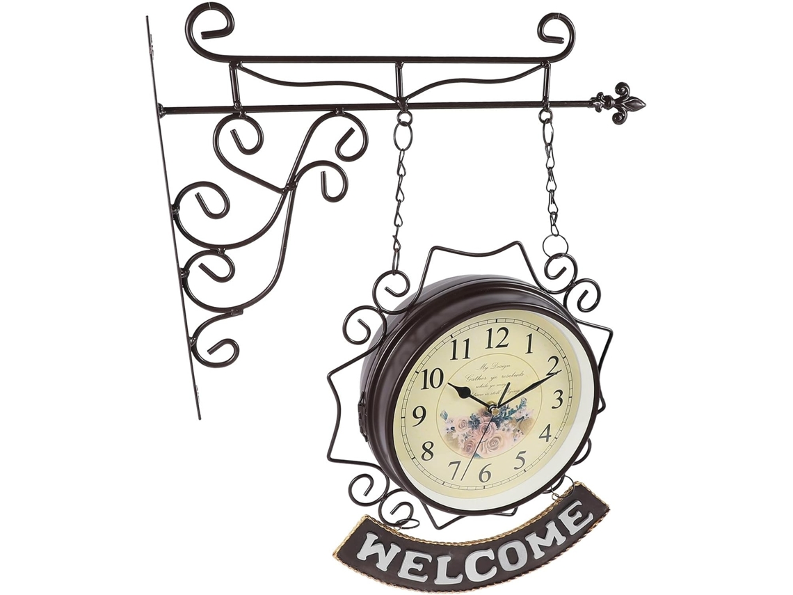 Reloj De Pared De Hierro De Doble Cara De 38 Cm, Estilo Retro Europeo, Marrón, Vintage, Silencioso.