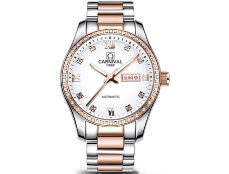 VEANXIN Reloj de acero inoxidable resistente al agua con diamantes de imitación-oro rosa blanco