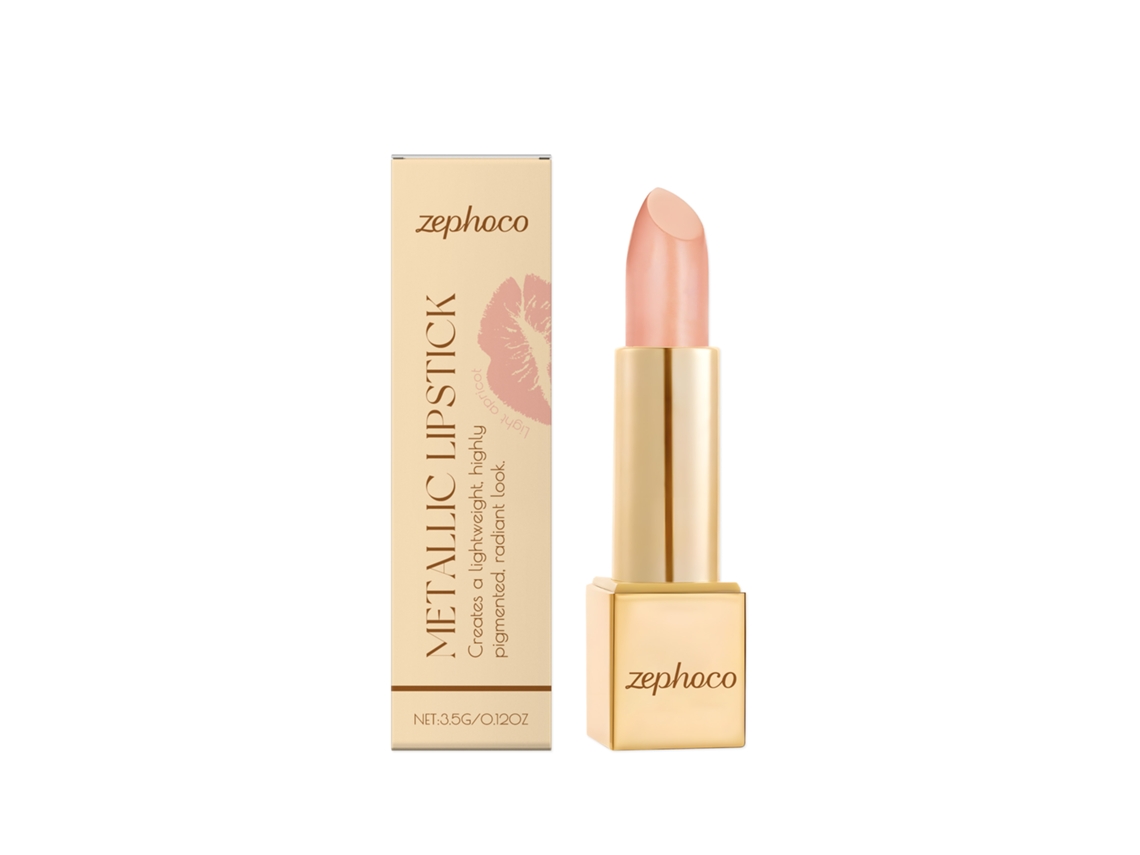 Lápiz labial metálico Zephoco en tono crema claro de albaricoque