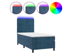 Maison Exclusive - Cama Box Spring Colchón Y Led Terciopelo Azul Oscuro 80x200 Cm