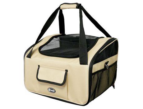 Transportín plegable de mascotas de hasta 9 Kg YATEK para asiento de coche, tamaño 41 x 35 x 26 cm, material oxford 600D de alta resistencia beige