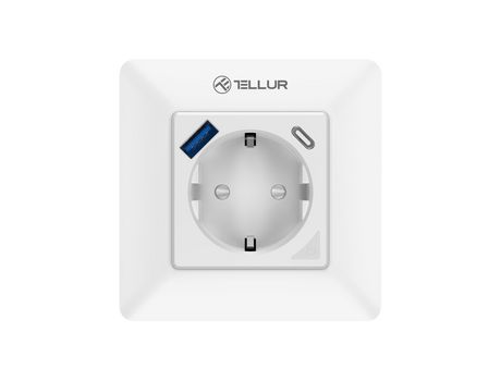 TELLUR Smart WiFi Enchufe de Pared 3600W 16A PD20W USB 18W lectura de energía blanco