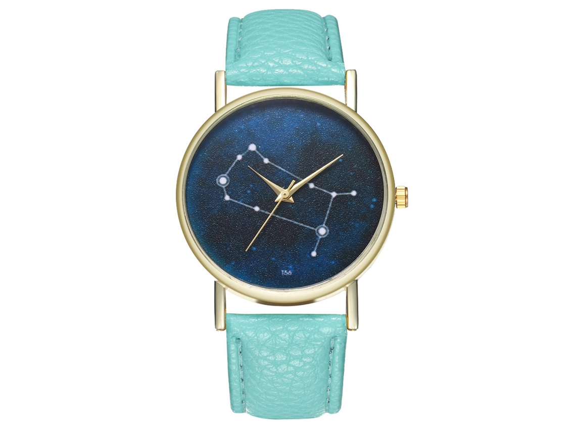 Reloj De Pulsera De Cuarzo Para Hombre Y Mujer Con Correa De Cuero Pu Zhoulianfa Constellation Moda(menta)