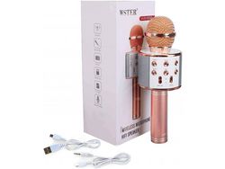 Micrófono Inalambrico Con Altavoz Y Bluetooth Usb Teléfono Karaoke Radio Rosa EMCEURO