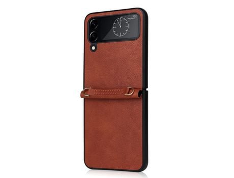 Funda con Cordón para Samsung Galaxy Z Flip 4 5G Piel Sintética Marrón