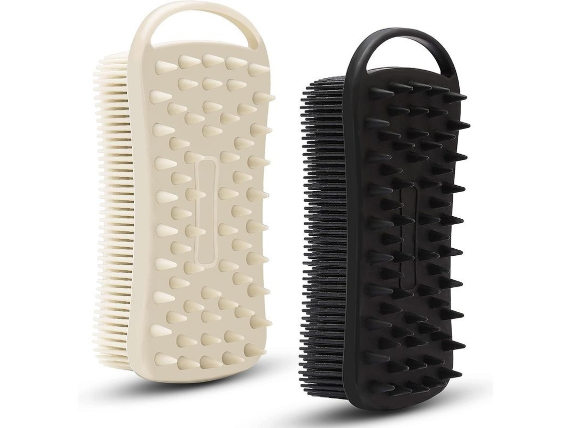 Cepillo De Baño De Silicona 2 En 1, Esponja Exfoliante Para Piel Sensible, Gris Y Negro, 2 Unidades.