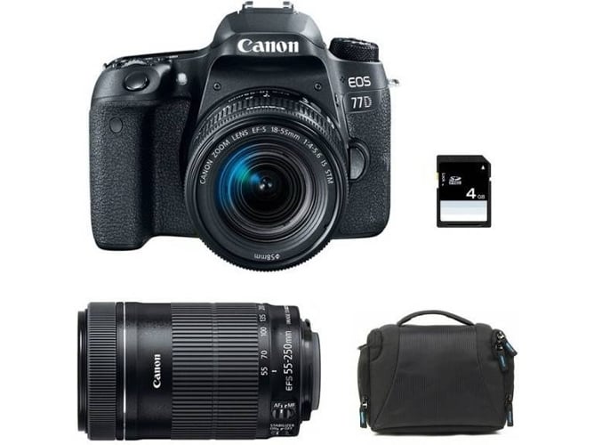 Kit Cámara Réflex CANON EOS 77D EF-S 18-55mm F4-5.6 IS STM + EF-S 55-250mm F4-5.6 IS STM + Bolsa + 8 GB SD