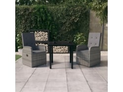 Juego de comedor de jardín de 3 piezas con cojines grises, Dkd Home Decor