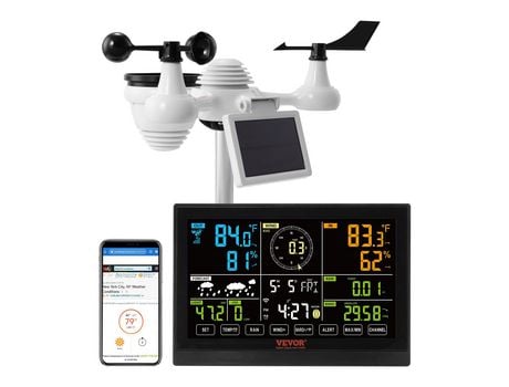 Estación meteorológica Wi-Fi 7 en 1 Sensor exterior inalámbrico con pantalla a color de 7,5 pulgadas VEVOR