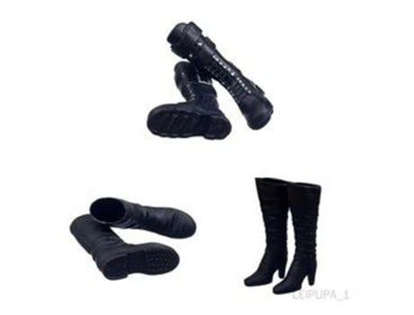 Juego de ropa para muñecas: 1 par de botas altas hasta la rodilla negras, 1 par de botas de goma negras, 1 par de botas plateadas