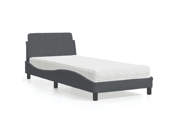 Cama con colchón terciopelo gris oscuro 90x190 cm