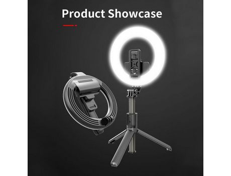 Palo de Selfie Anillo Luz Pulgadas Relleno Led Portátil Vivo Bluetooth Negro