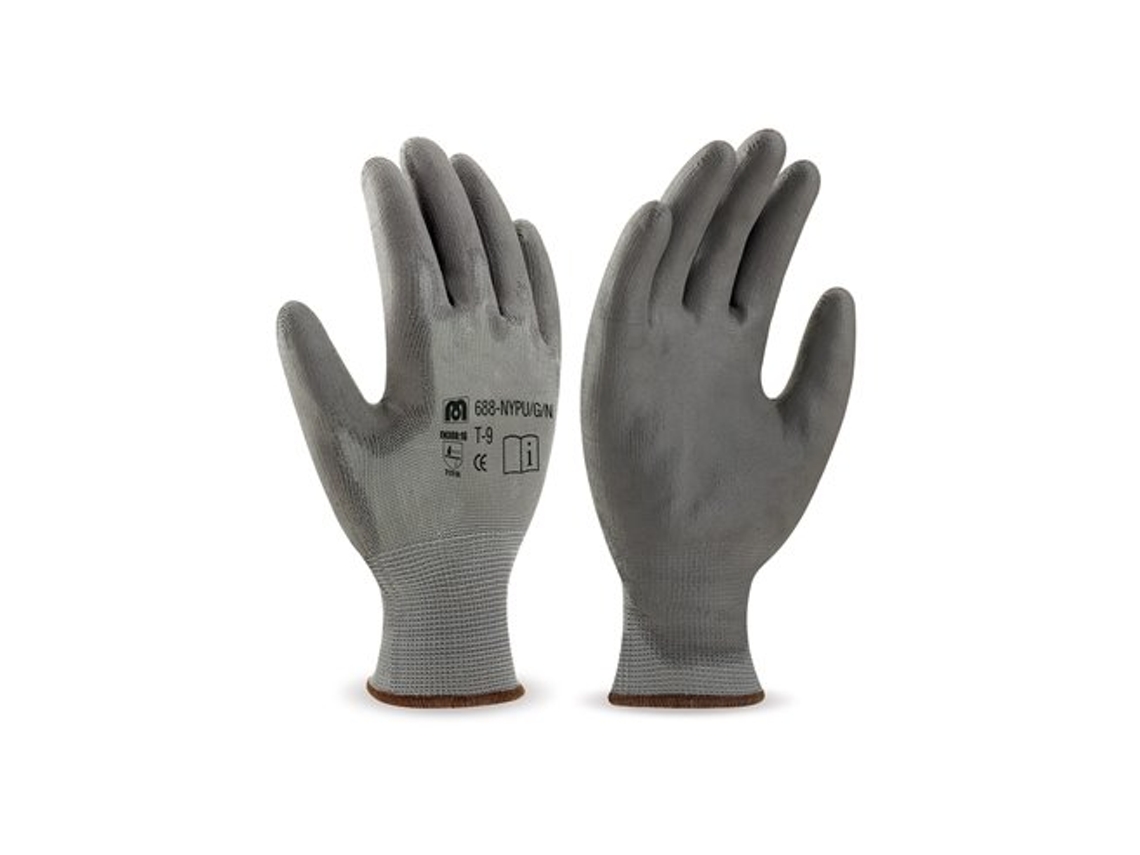 Guantes de poliéster recubiertos de poliuretano EN388 gris (talla 10)