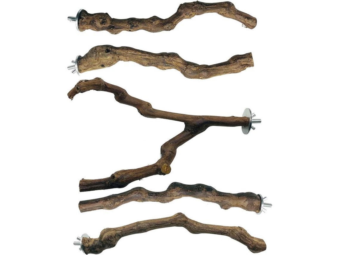2026-46413-percha Para Aves Linjou 5 Piezas Palo De Uva Natural Para Periquitos Y Pinzones