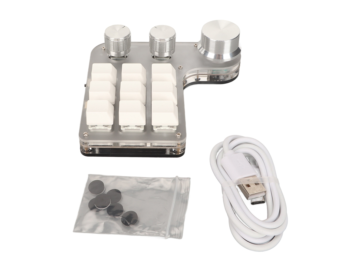 Teclado Mecánico Programable Diy Con Rgb, 9 Teclas, 3 Botones Giratorios, Usb, Bluetooth, Blanco.