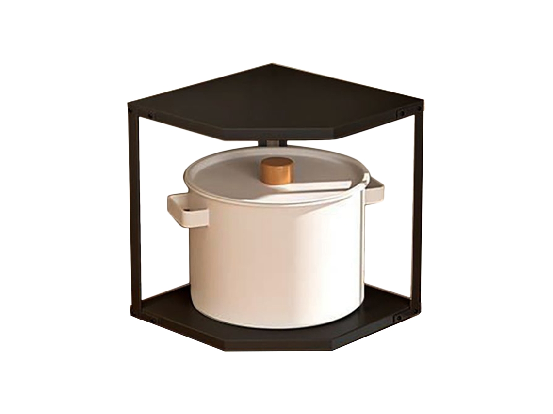 Estante de esquina de cocina de acero al carbono, 2 niveles, negro, 27 x 27 x 27,6 cm
