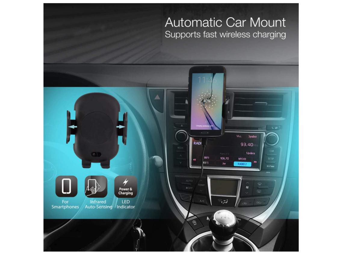 Soporte Smartphone Carro Totalmente Sensor Inteligente Função Carregamento YIZHOOD Negro