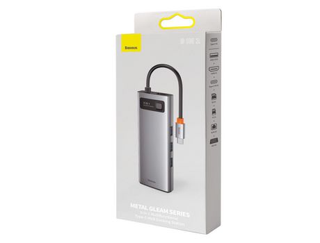 Hub usb serie 9 en 1 multifunción tipo-c a 3x usb3.2/pd 100w/vga full hd 60hz/hdmi 4k/tftarjeta sd/ rj45 Metal Gleam BASEUS