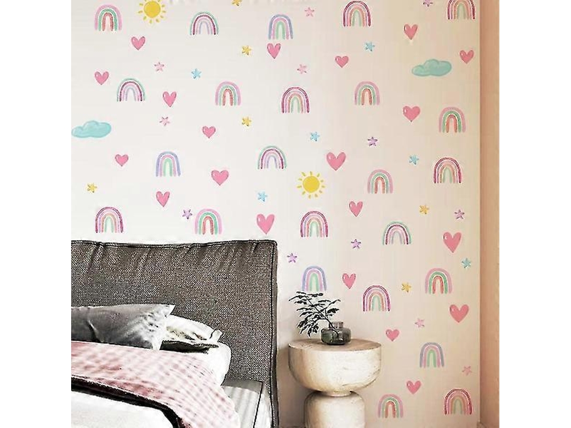 Pegatinas decorativas de pared con forma de arcoíris, pequeñas pegatinas de pared de acuarela con forma de arcoíris con corazón, sol y estrella.