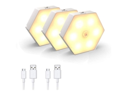 Luz Nocturna con Sensor de Movimiento 3 Piezas Luz de Movimiento Recargable USB con Sensor de Luz Luz LED Brillante para Gabinete Luz de Escalera Sensor de Movimiento LED en Pasillo Dormitorio,(Blanco