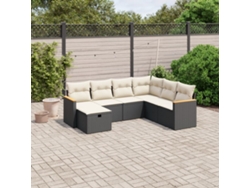 Conjunto de sofá de jardín de 7 piezas con cojines de mimbre negro de DKD Home Decor