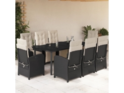 Juego de comedor de jardín de 9 piezas con cojines de mimbre negros de DKD Home Decor