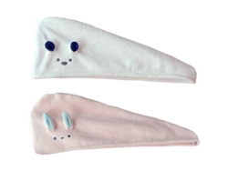 2 Toallas De Microfibra Para El Cabello, Turbante De Secado Rápido, Adorable Estampado De Dibujos Animados, Blanco Y Rosa.