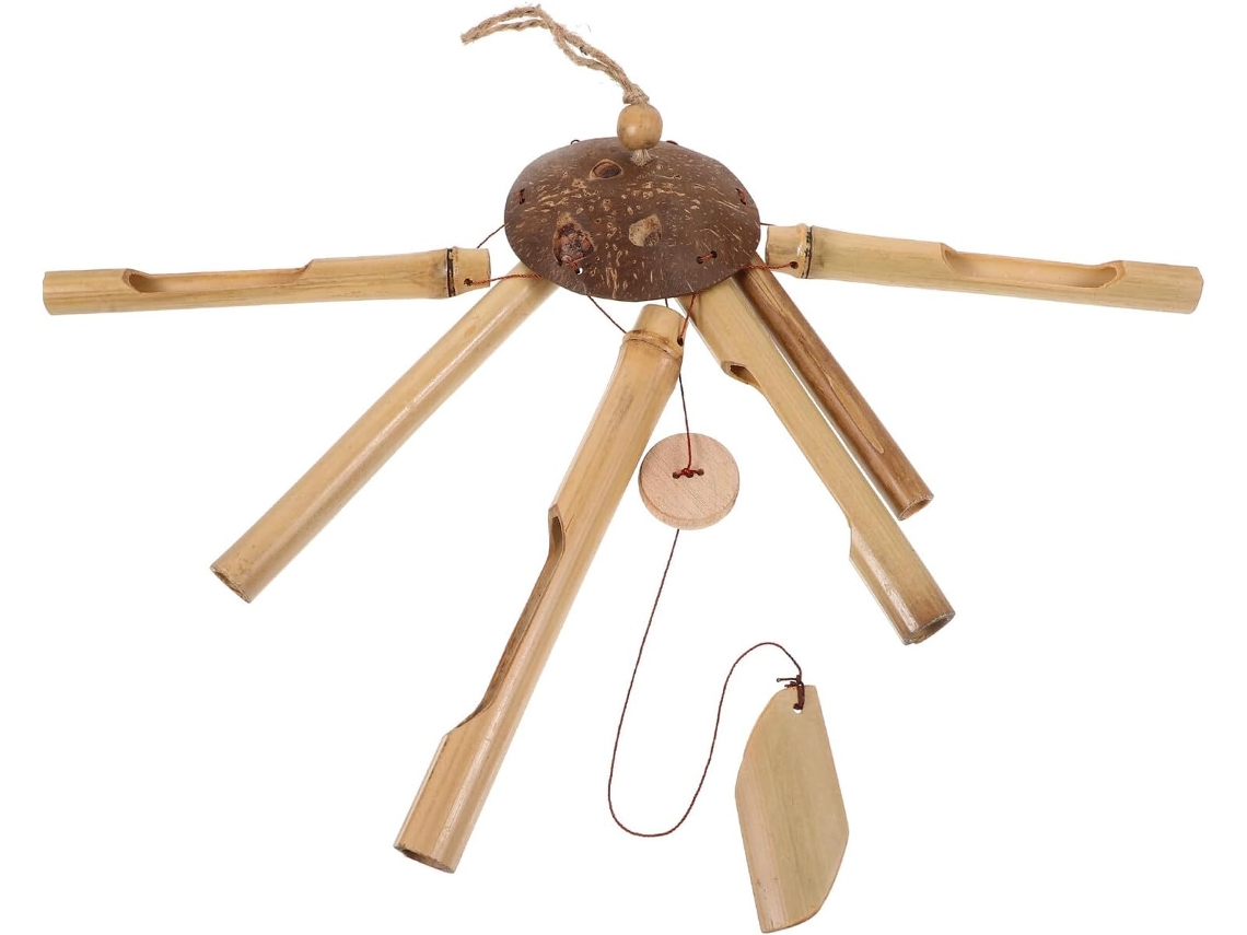 Pequeño Carillón De Viento Colgante De Bambú Con Cáscara De Nuez.