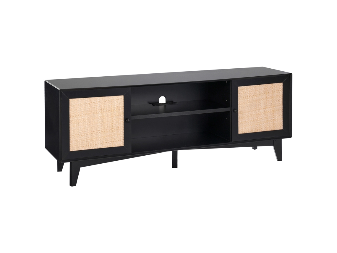 Soporte de TV VEVOR Rattan para TV Boho de 75 Pulgadas con Enchufe Integrado Negro