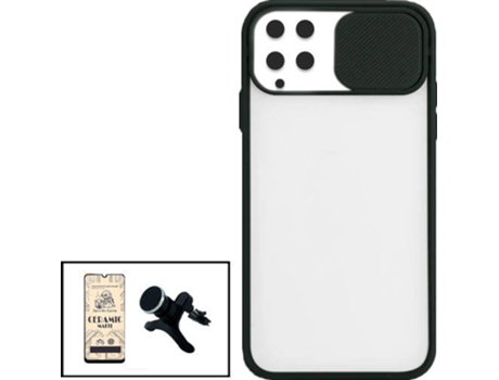 Kit Funda Slide Window Anti Choque Frosted, Cristal Templado CeramicGlass Full Cover y Soporte Magnético Reforzado de Coche Samsung Galaxy F22 PHON...