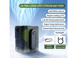 Ventilador de cintura portátil con linterna USB Yuysan F83 de 5000 mAh, color verde