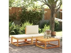 Conjunto de sofá de jardín de 3 piezas con cojines de madera maciza de acacia, Dkd Home Decor
