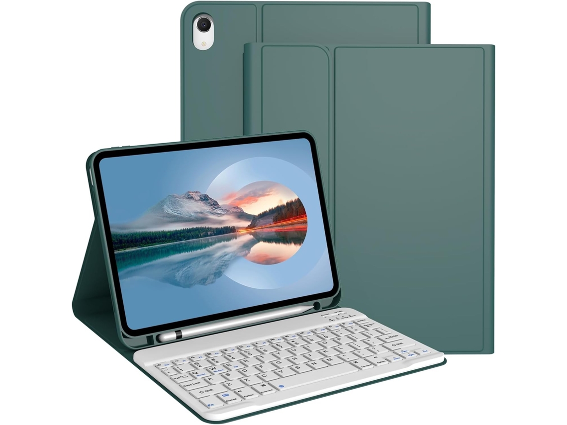 Funda Siurn para iPad de 11.ª generación (a16) 2025 / 10.ª generación 2022, con teclado inalámbrico desmontable, color verde oscuro.