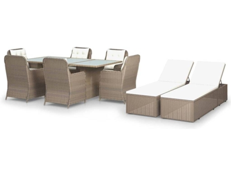 Conjunto 9 de comedor para jardín VIDAXL ratán sintético marrón