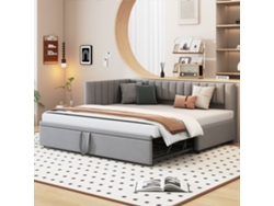 Sofá Cama En Forma De L, De 90/180x200 Cm, Convertible, Ideal Para Invitados, En Terciopelo Gris Con Espacio De Almacenamiento.