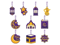 10pcs Decorações de Suspensão Eid Mubarak Ramadan Decor para Casa Roxo