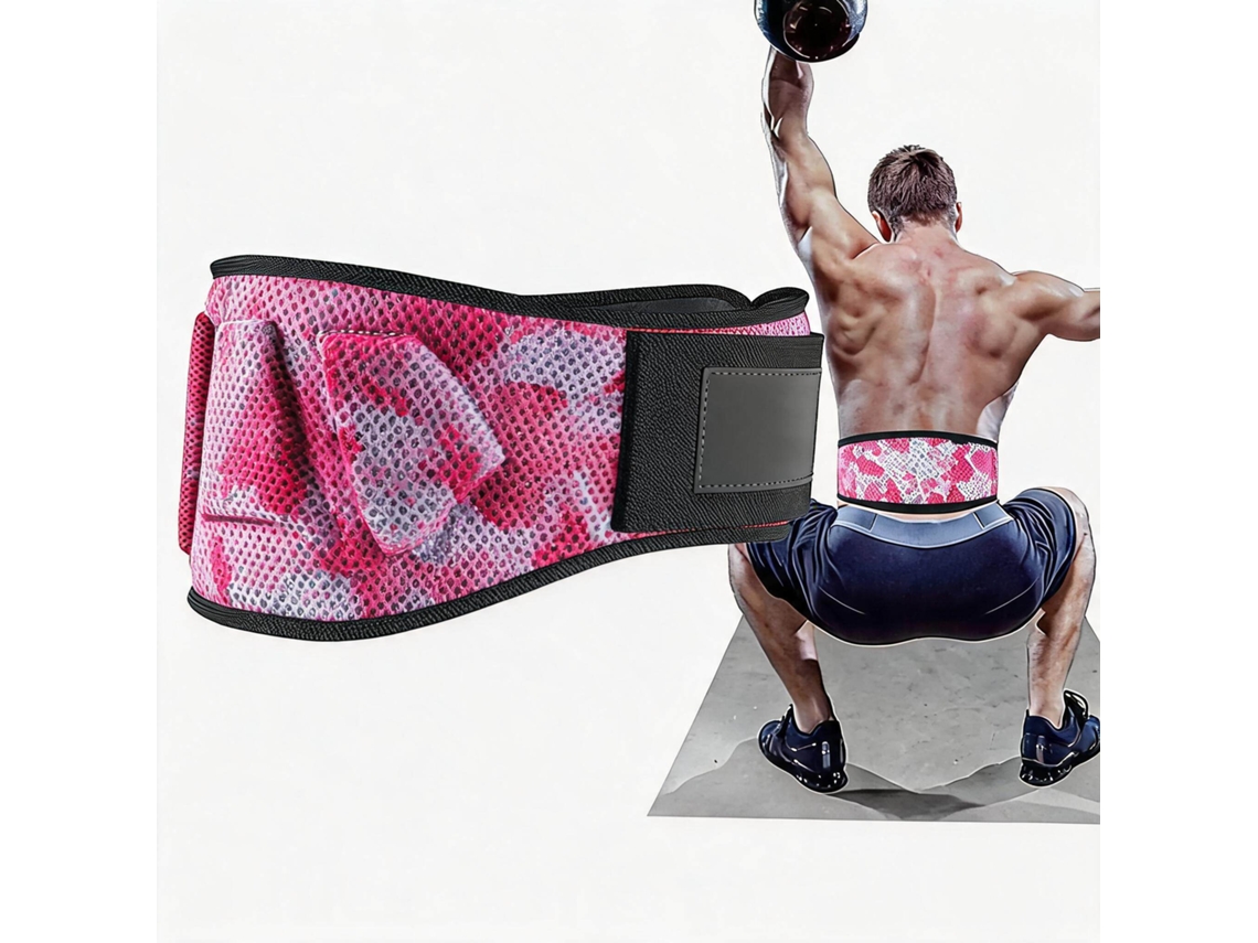Cinto de levantamento de peso Digitallab S com suporte lombar para agachamento, camuflagem rosa.
