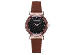 Reloj De Pulsera Para Mujer Con Esfera De Cielo Estrellado, Piedras Brillantes Y Correa De Pu Marrón.