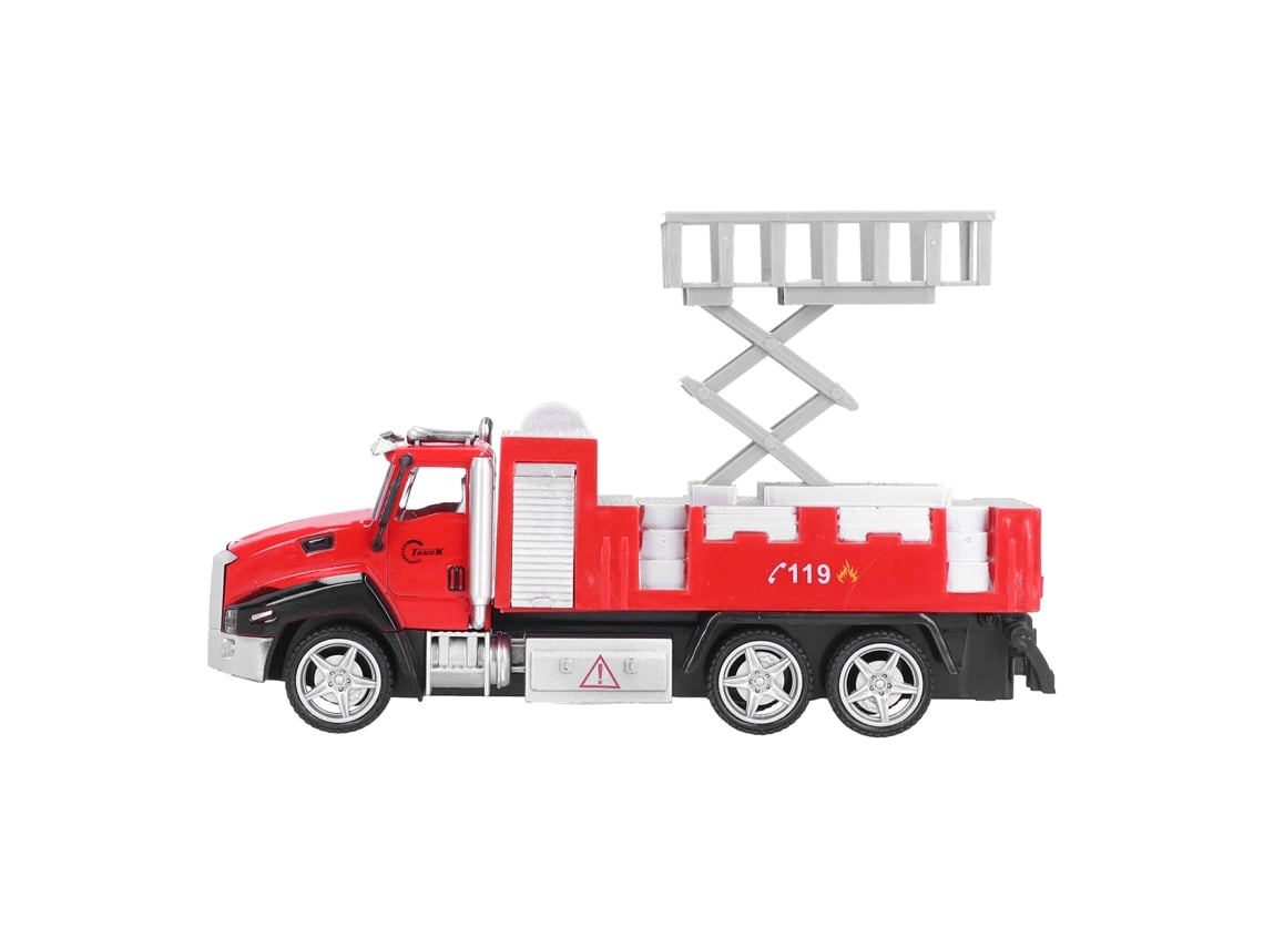 Caminhão de bombeiros americano em liga metálica BJ, modelo com mecanismo de fricção, brinquedo de simulação, presente para crianças.