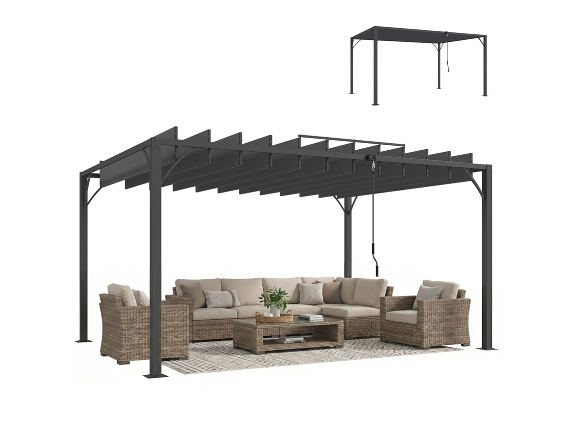 Pergola Jardim 3x4m Upf50 Teto Ajustavel Aluminio Exterior Cinza