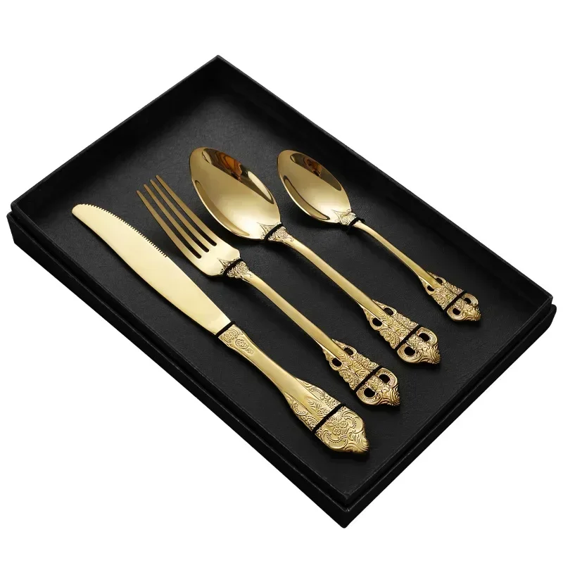(oro, 4 Piezas) Juego De Cubiertos De Acero Inoxidable, Estilo Europeo De Alta Gama, Menaje De Cocina